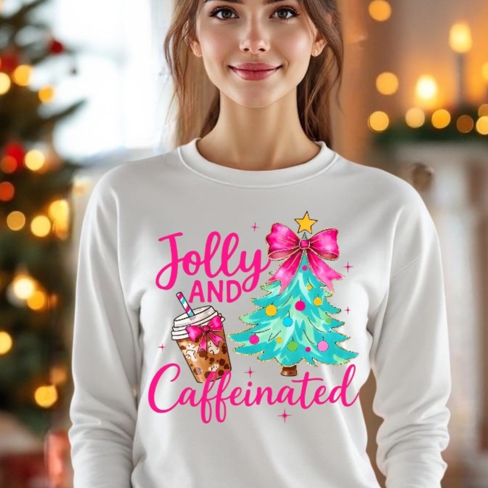 Jolly and Caffeinated T-shirt  S M L XL XXL White Long sleeve Custom made Funny